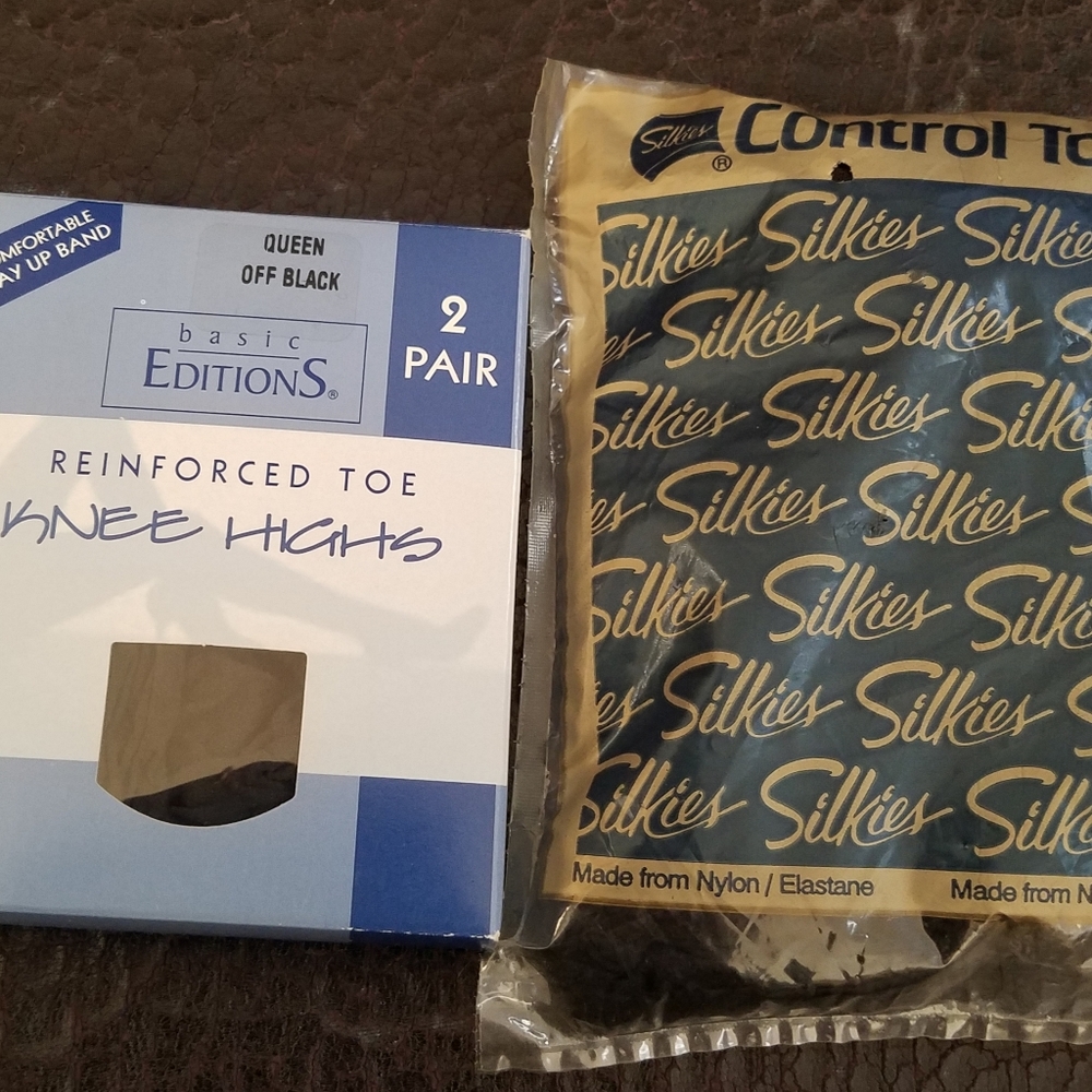 Vintage Silkies Control Top Pantyhose X-TALL black/Queen knee high black